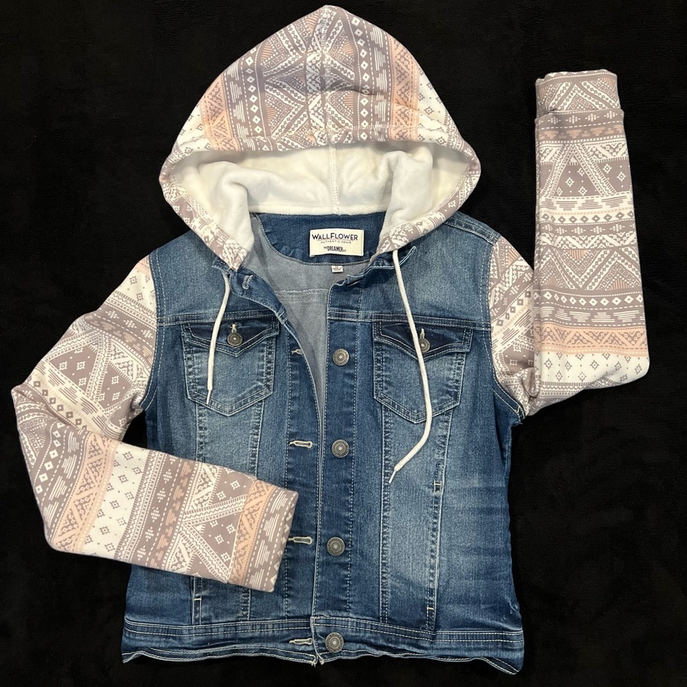 Wallflower Dreamer Knit- Sleeve Hooded Jean Jacket